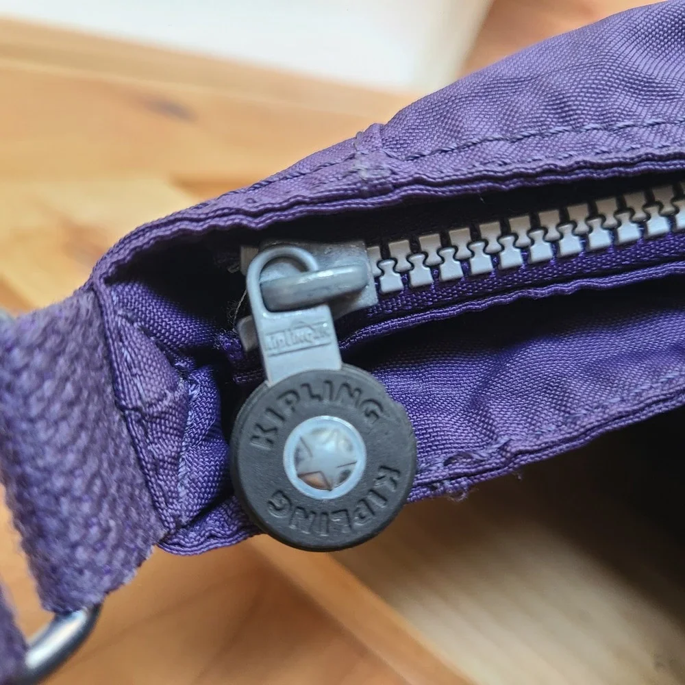 Kipling Purple Messenger Crossbody Shoulder Bag Monkey Violet Nylon Purse Travel